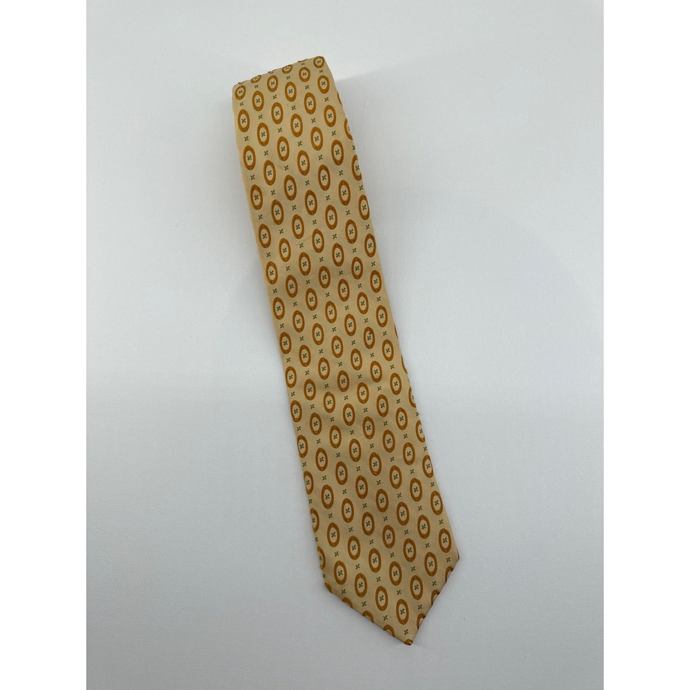 Kenzo Homme Silk Tie Gold Orange Geometric Oval Floral Lining Made in France